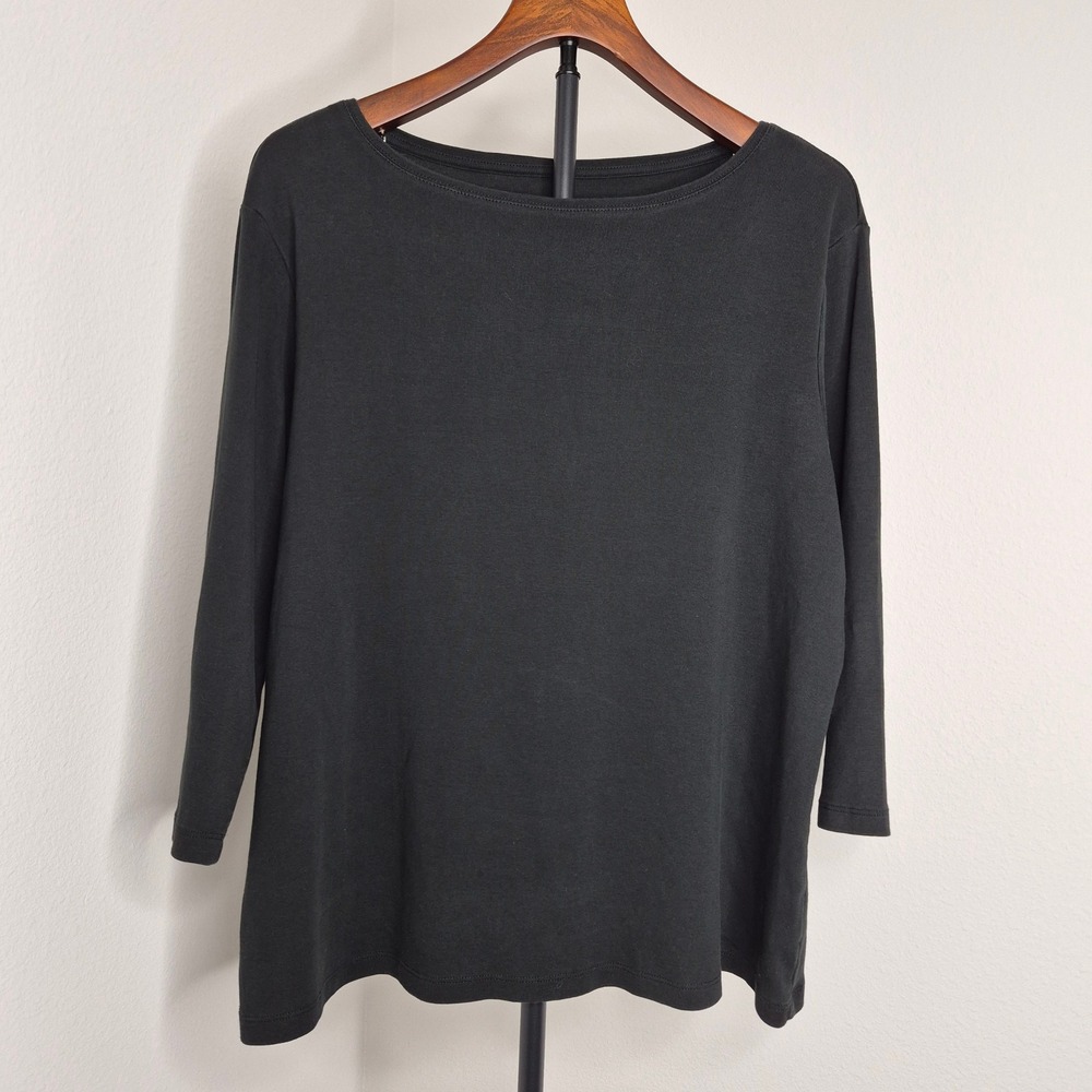 Naturals Black Organic Cotton 3/4 Sleeve Boat Neck Top 2X Capsule Wardrobe Basic